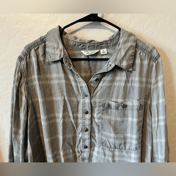 Cafe Marrakesh Plaid 3/4 Button Down Blouse Top - Picture 3 of 5